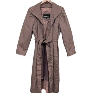 Vintage‎ Gallary Quilted Trench Coat Belted Long Brown Made In Korea